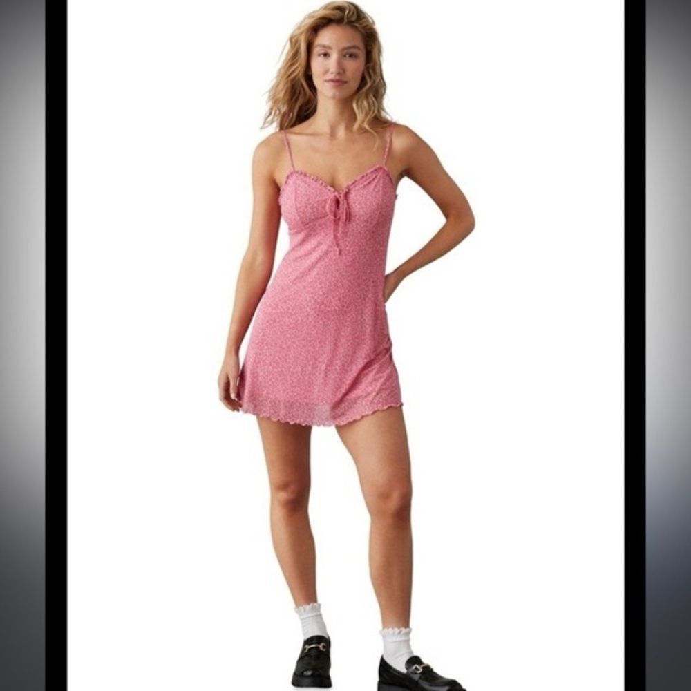 American Eagle Outfitters Mesh Mini Babydoll Dress in Pink